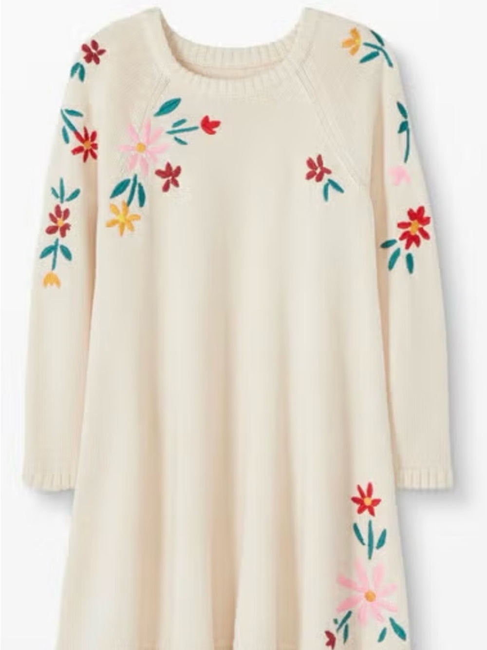 NEW - Hanna Andersson Cream Knit Dress with Multicolor Floral Embroidery